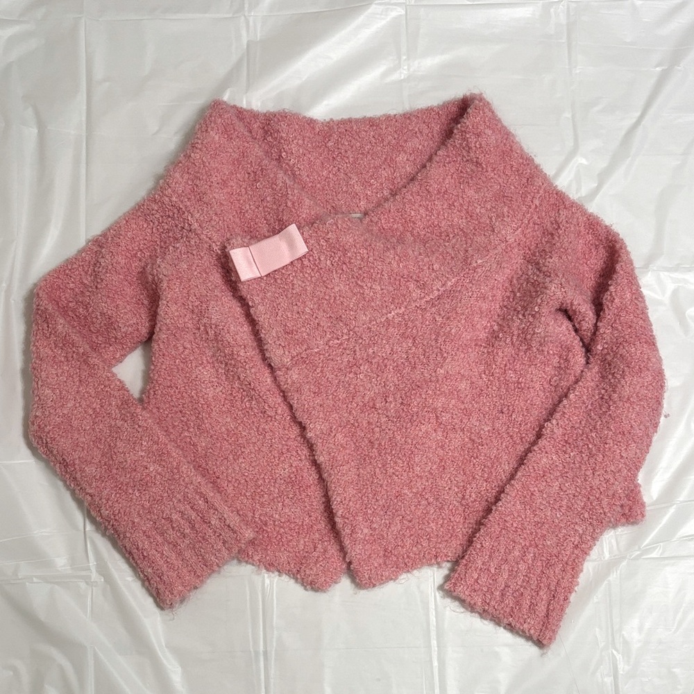 Anthropologie - Laurie B - Bubblegum Barbie Pink Fuzzy Wrap Sweater